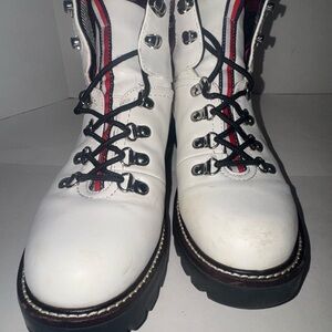 TOMMY HILFIGER WHITE COMBAT BOOTS W/ PLAID ACCENT WOMEN'S SZ 8M LACE UP